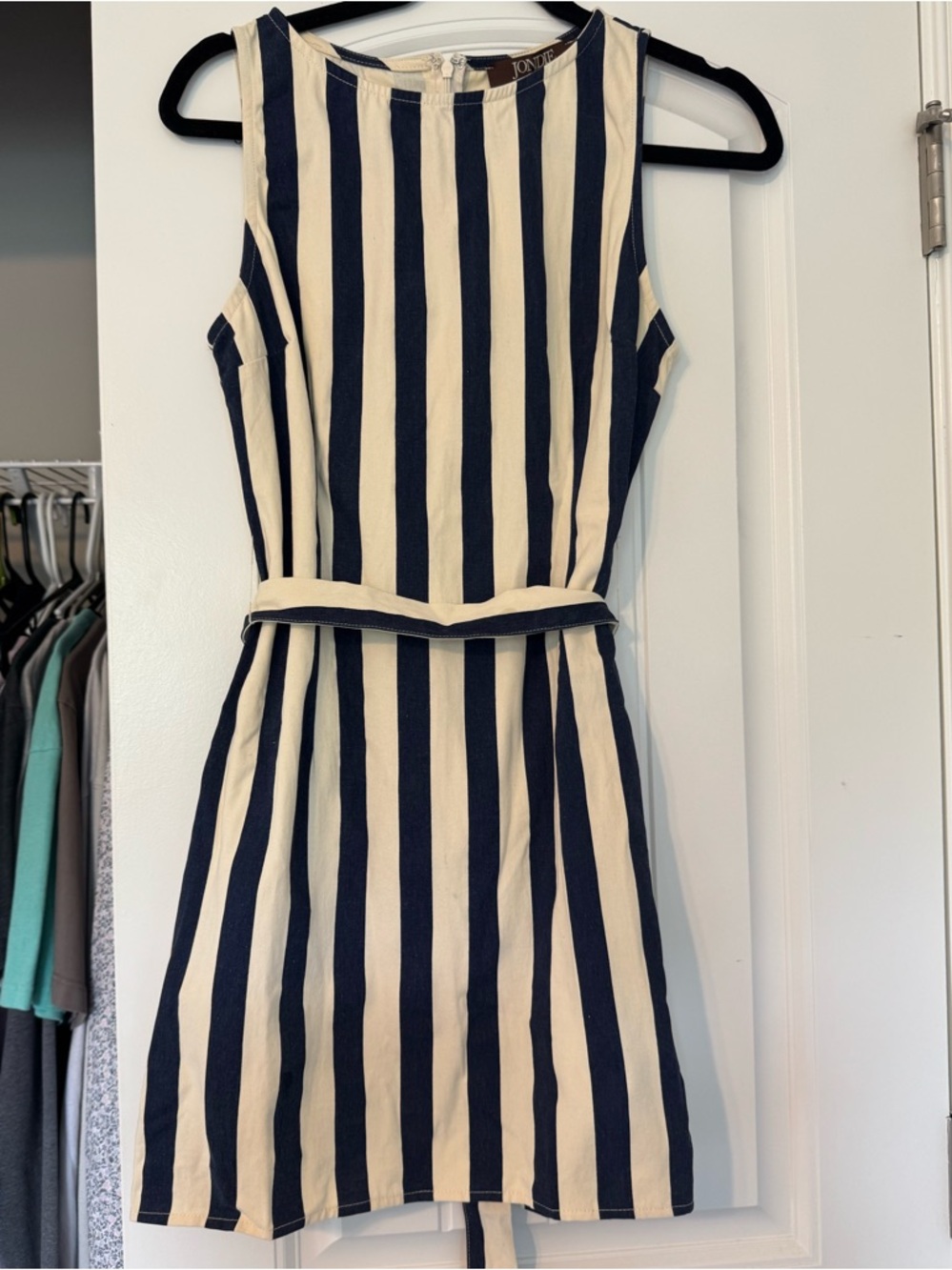 Striped Sleeveless Belted Dress
